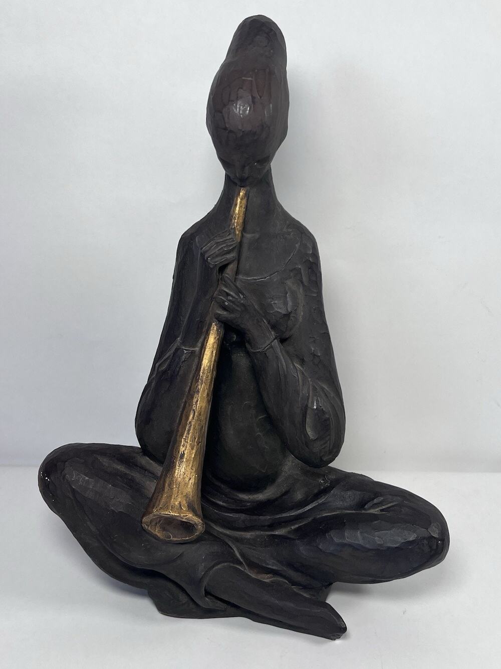Vintage Style Mid Century Seated Flute Horn Player Sculpture Abstract Figurine